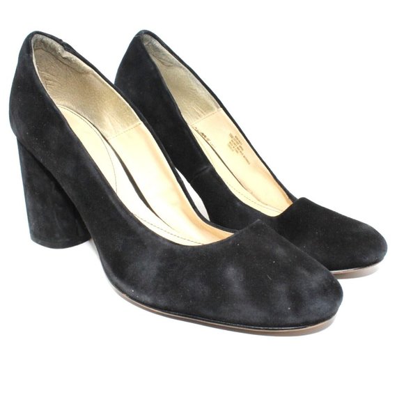 ISOLA Womens Size 10M Black Suede Round Cap Toe Block High Heels Classic Pumps - Picture 3 of 14